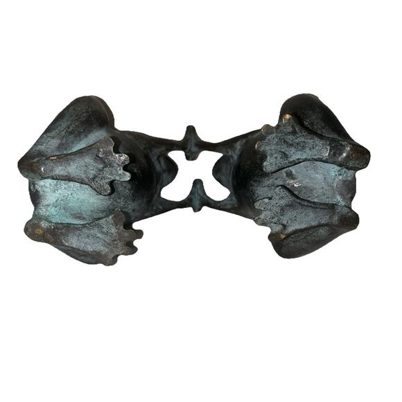 Vintage patina green Verdigris Metal Toad Frog Statue Double Vase Nice - Picture 7 of 7